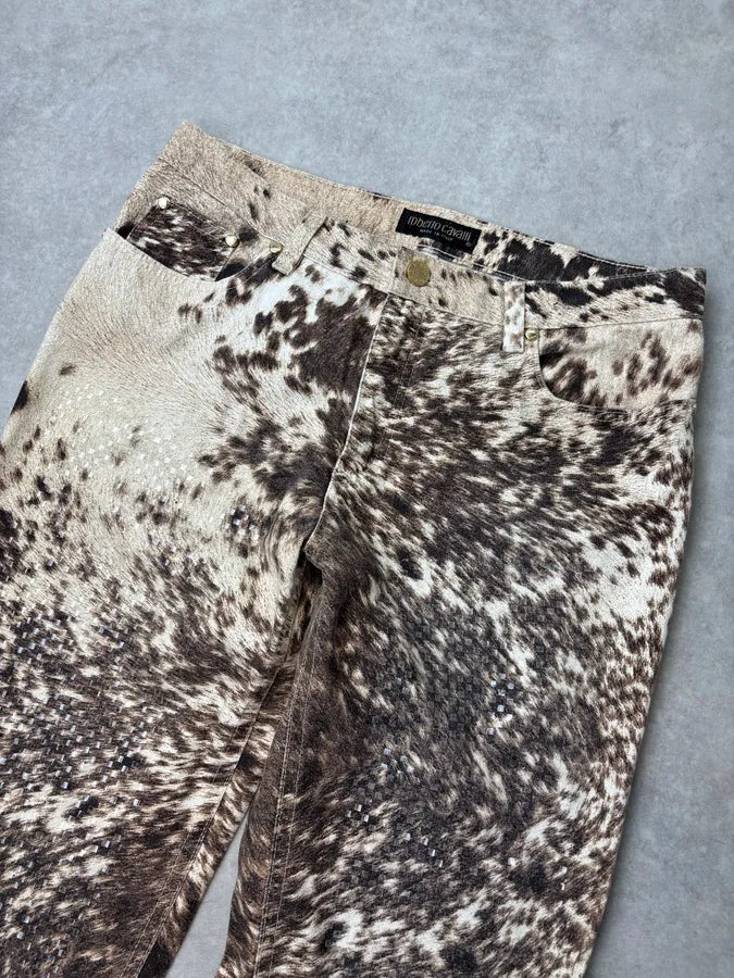 AW1999 Roberto Cavalli Beige & Brown Sequin Animal Fury Pants LFtwSMd 4