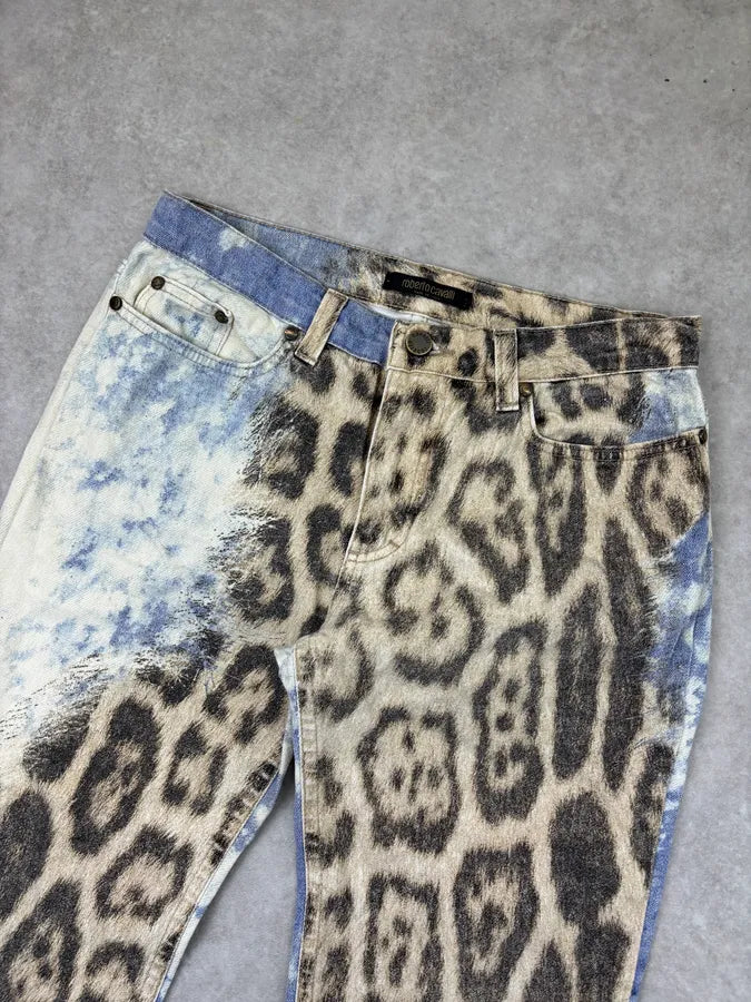 AW2001 Roberto Cavalli Beige Leopard Print Ocean Pants cRvhrIz 4