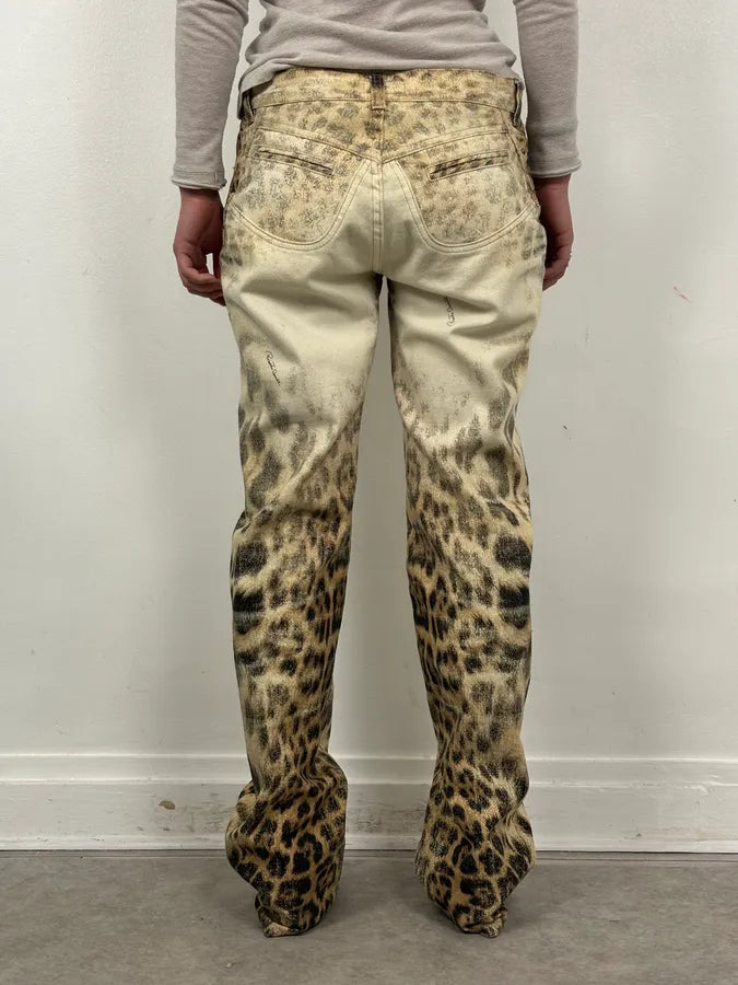 AW2001 Roberto Cavalli Beige Leopard Denim Jeans EfjaLAE 3