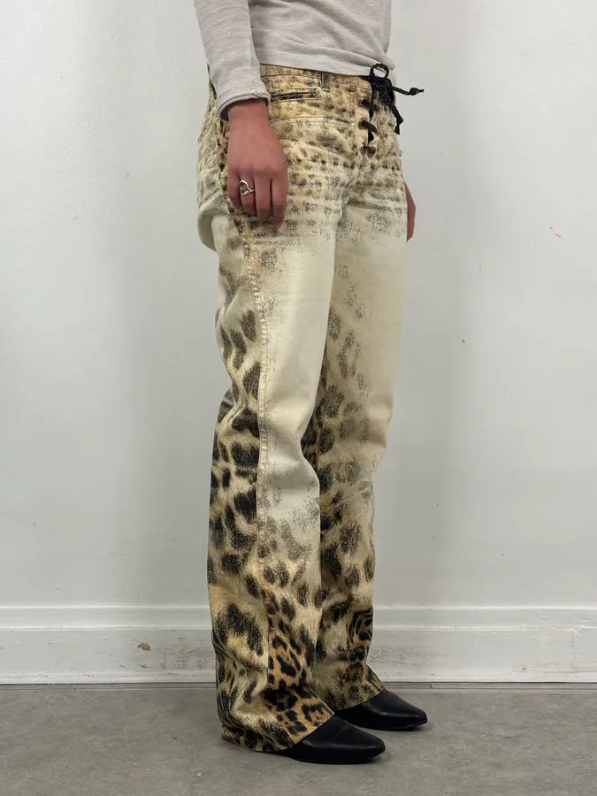 AW2001 Roberto Cavalli Beige Leopard Denim Jeans EfjaLAE 2