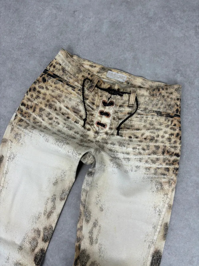 AW2001 Roberto Cavalli Beige Leopard Denim Jeans EfjaLAE 4