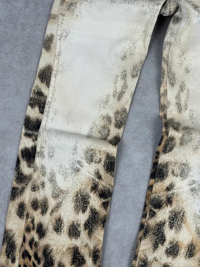 AW2001 Roberto Cavalli Beige Leopard Denim Jeans EfjaLAE 9