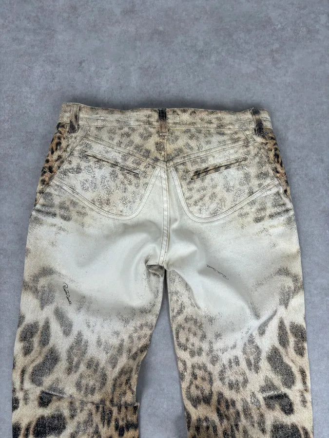 AW2001 Roberto Cavalli Beige Leopard Denim Jeans EfjaLAE 6