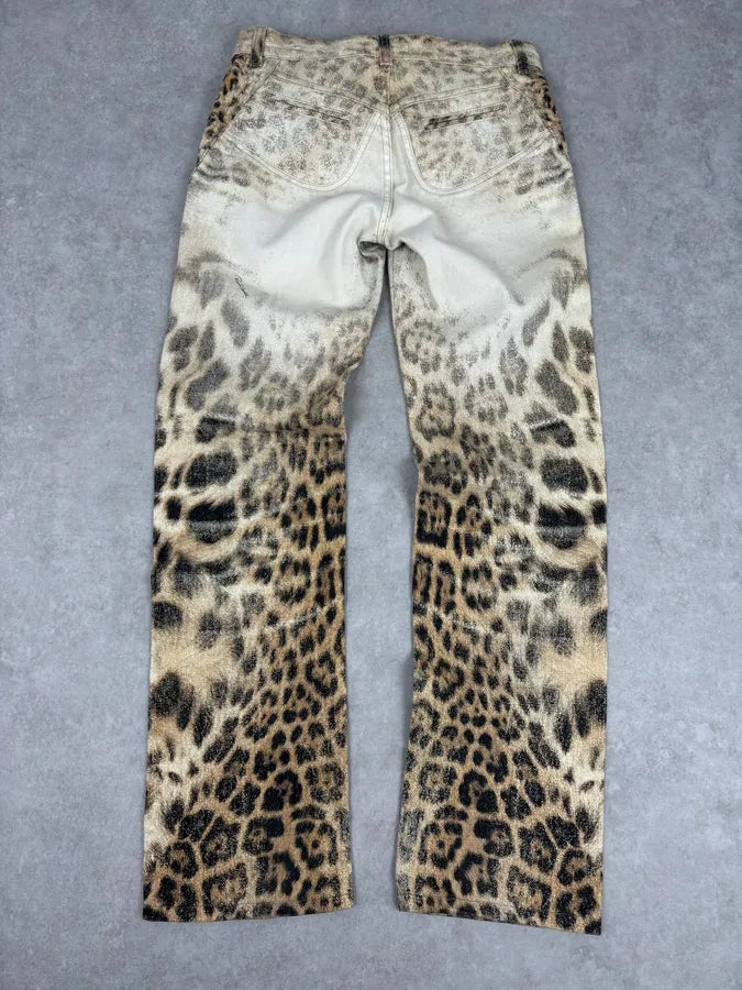 AW2001 Roberto Cavalli Beige Leopard Denim Jeans EfjaLAE 5