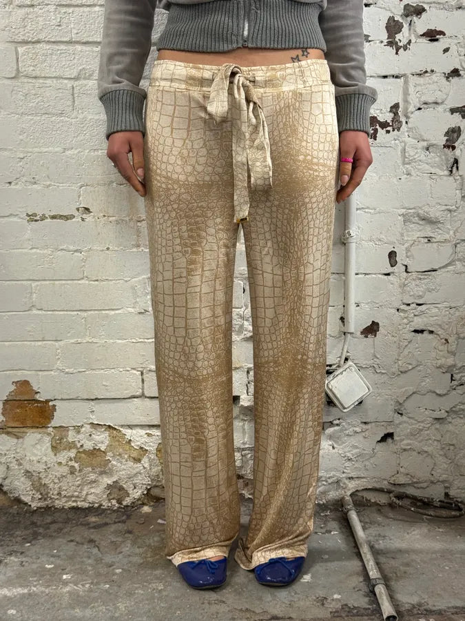 Roberto Cavalli Beige Jersey Crocodile Print Wide Leg Pants TvCqFMS 1