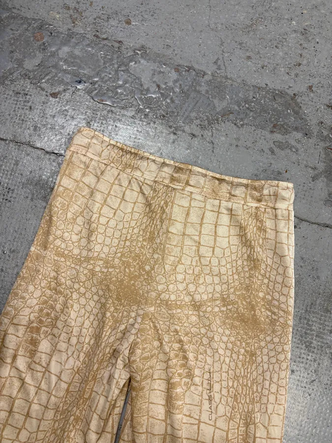 Roberto Cavalli Beige Jersey Crocodile Print Wide Leg Pants TvCqFMS 6