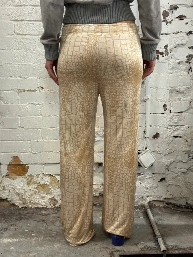 Roberto Cavalli Beige Jersey Crocodile Print Wide Leg Pants TvCqFMS 3
