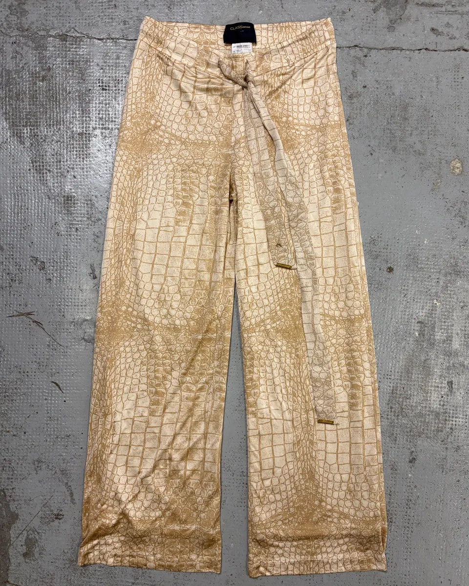 Roberto Cavalli Beige Jersey Crocodile Print Wide Leg Pants TvCqFMS 0