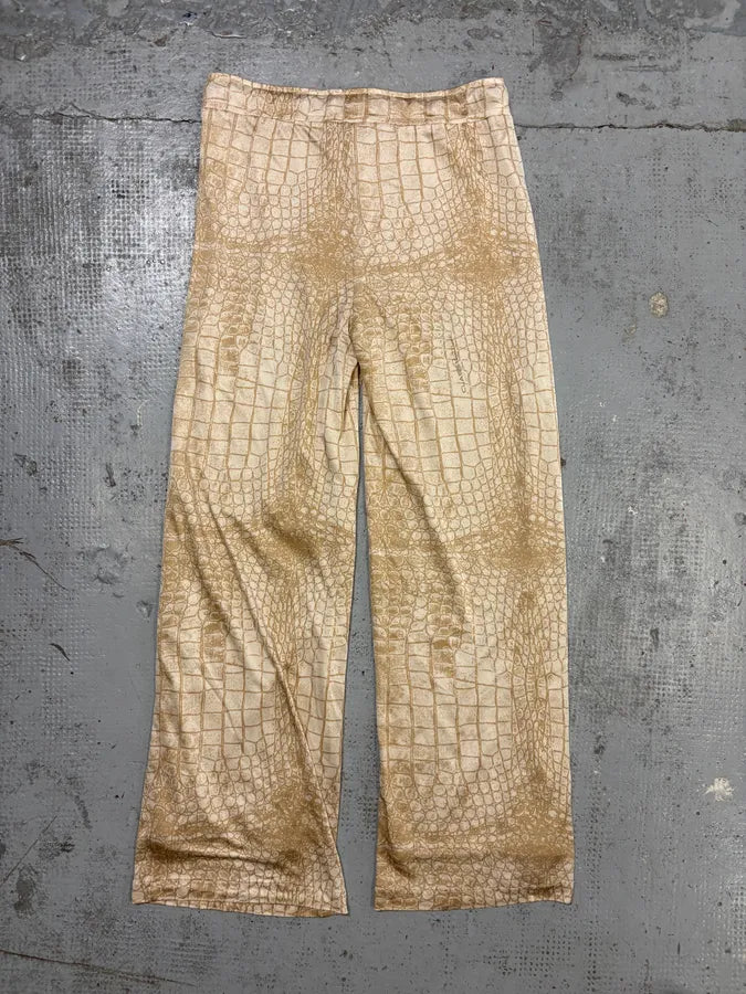 Roberto Cavalli Beige Jersey Crocodile Print Wide Leg Pants TvCqFMS 5