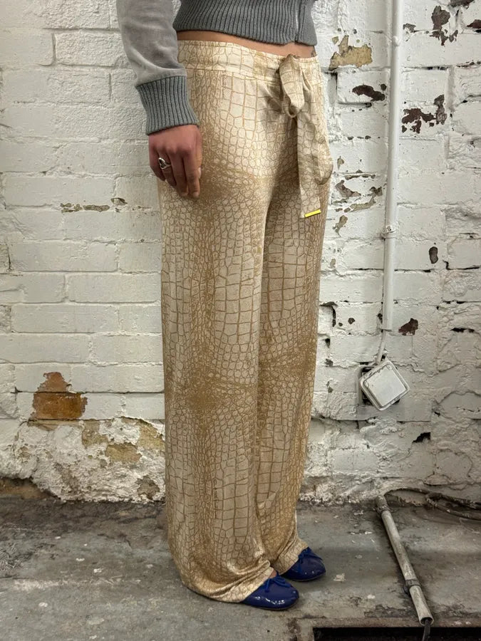 Roberto Cavalli Beige Jersey Crocodile Print Wide Leg Pants TvCqFMS 2