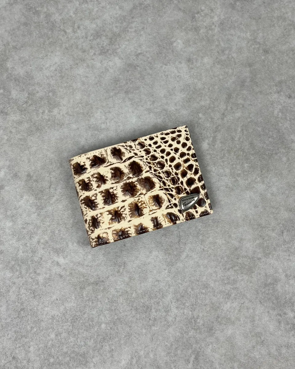 Roberto Cavalli Beige Crocodile Embossed Leather Bifold Wallet laSxJEX 1