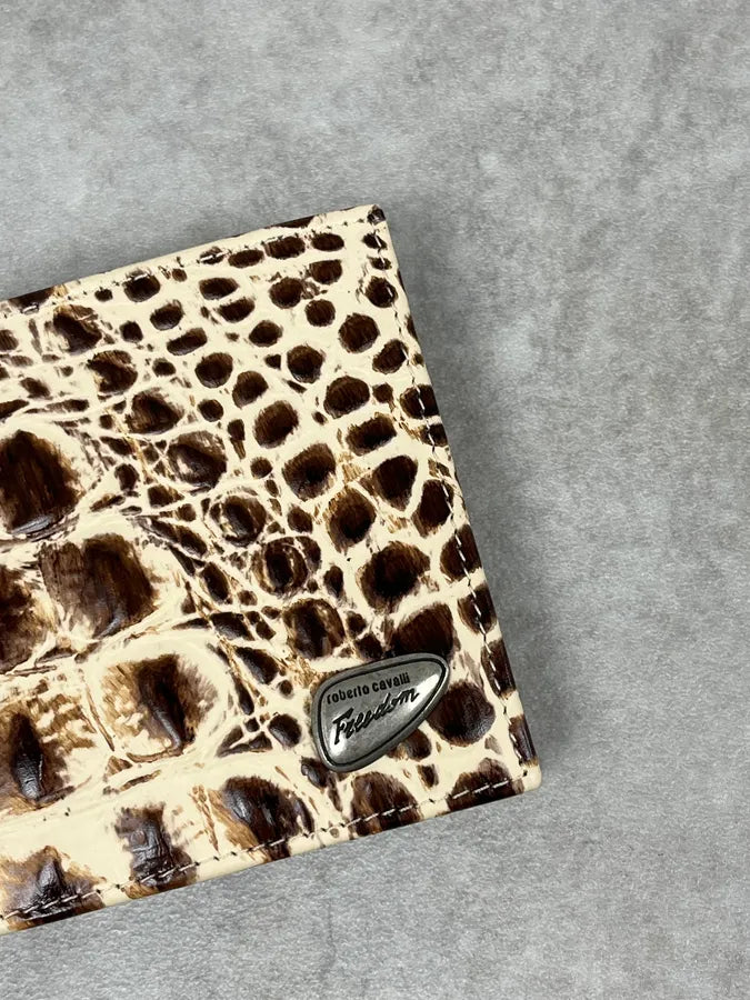 Roberto Cavalli Beige Crocodile Embossed Leather Bifold Wallet laSxJEX 2