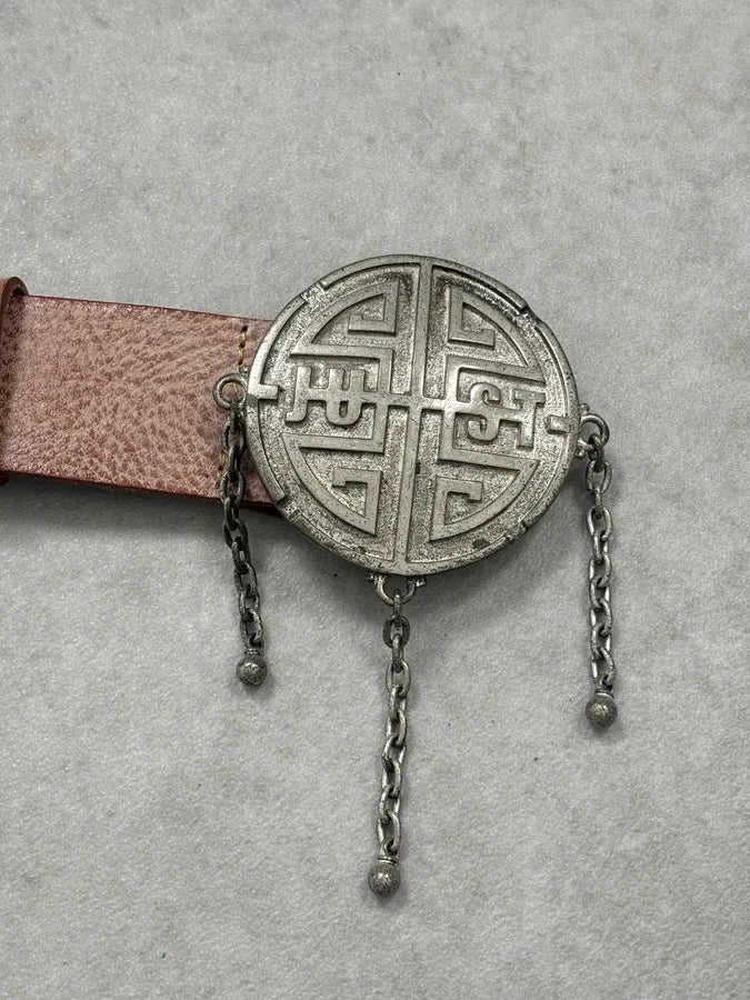 Roberto Cavalli Beige Leather Wide Belt with Ornate Metal Buckle hdNhsxJ 8