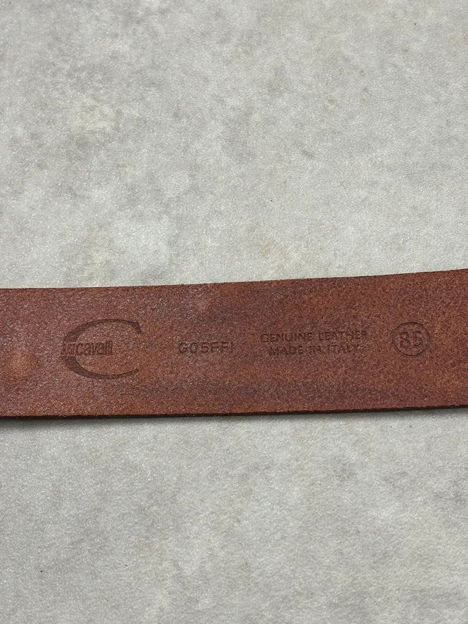 Roberto Cavalli Beige Leather Wide Belt with Ornate Metal Buckle hdNhsxJ 10