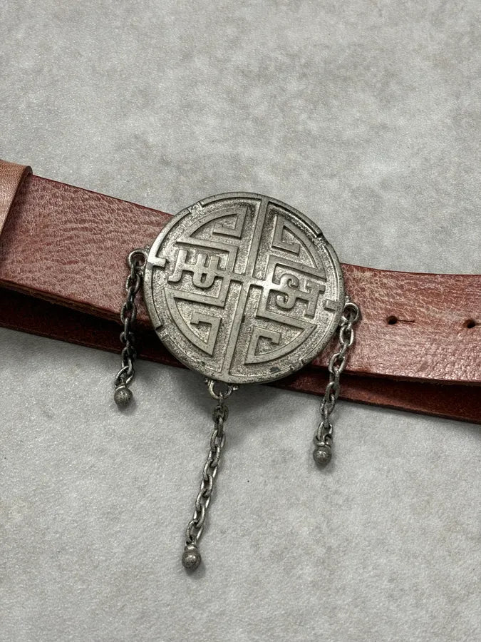 Roberto Cavalli Beige Leather Wide Belt with Ornate Metal Buckle hdNhsxJ 4