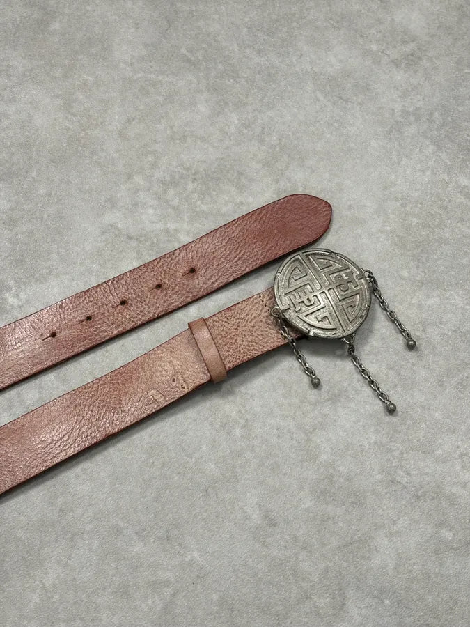 Roberto Cavalli Beige Leather Wide Belt with Ornate Metal Buckle hdNhsxJ 5