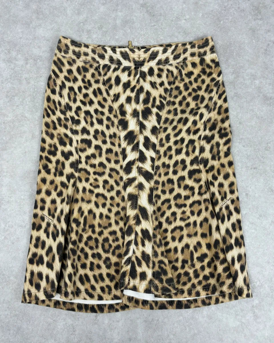 AW2005 Roberto Cavalli Beige Wool Blend Leopard Print Skirt jLBKaRI 0