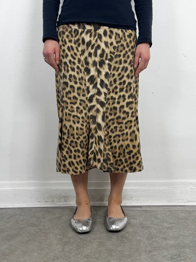 AW2005 Roberto Cavalli Beige Wool Blend Leopard Print Skirt jLBKaRI 1
