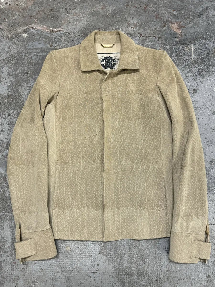 Roberto Cavalli Beige Lines Suede Leather Jacket aETbCrP 0