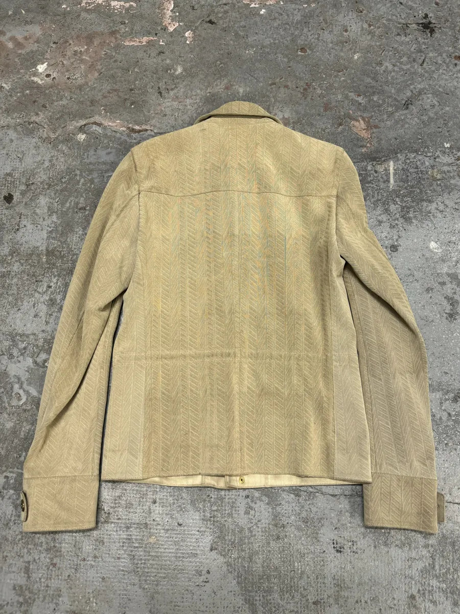 Roberto Cavalli Beige Lines Suede Leather Jacket aETbCrP 1