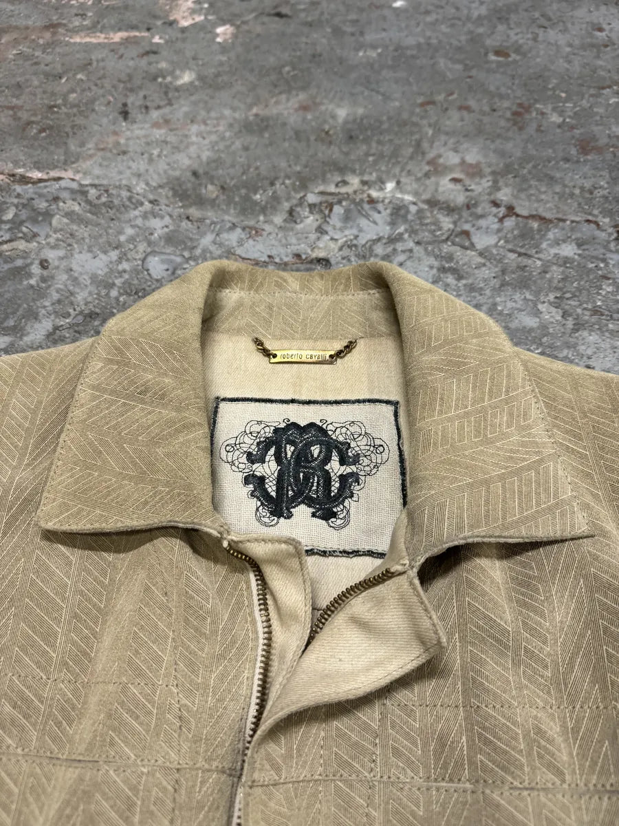 Roberto Cavalli Beige Lines Suede Leather Jacket aETbCrP 12