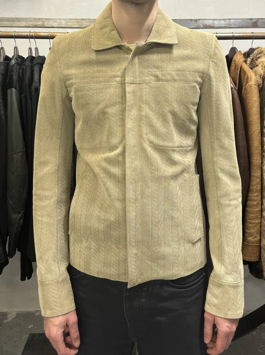 Roberto Cavalli Beige Lines Suede Leather Jacket aETbCrP 2