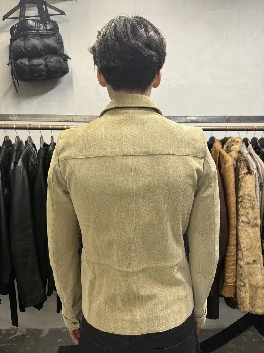 Roberto Cavalli Beige Lines Suede Leather Jacket aETbCrP 4