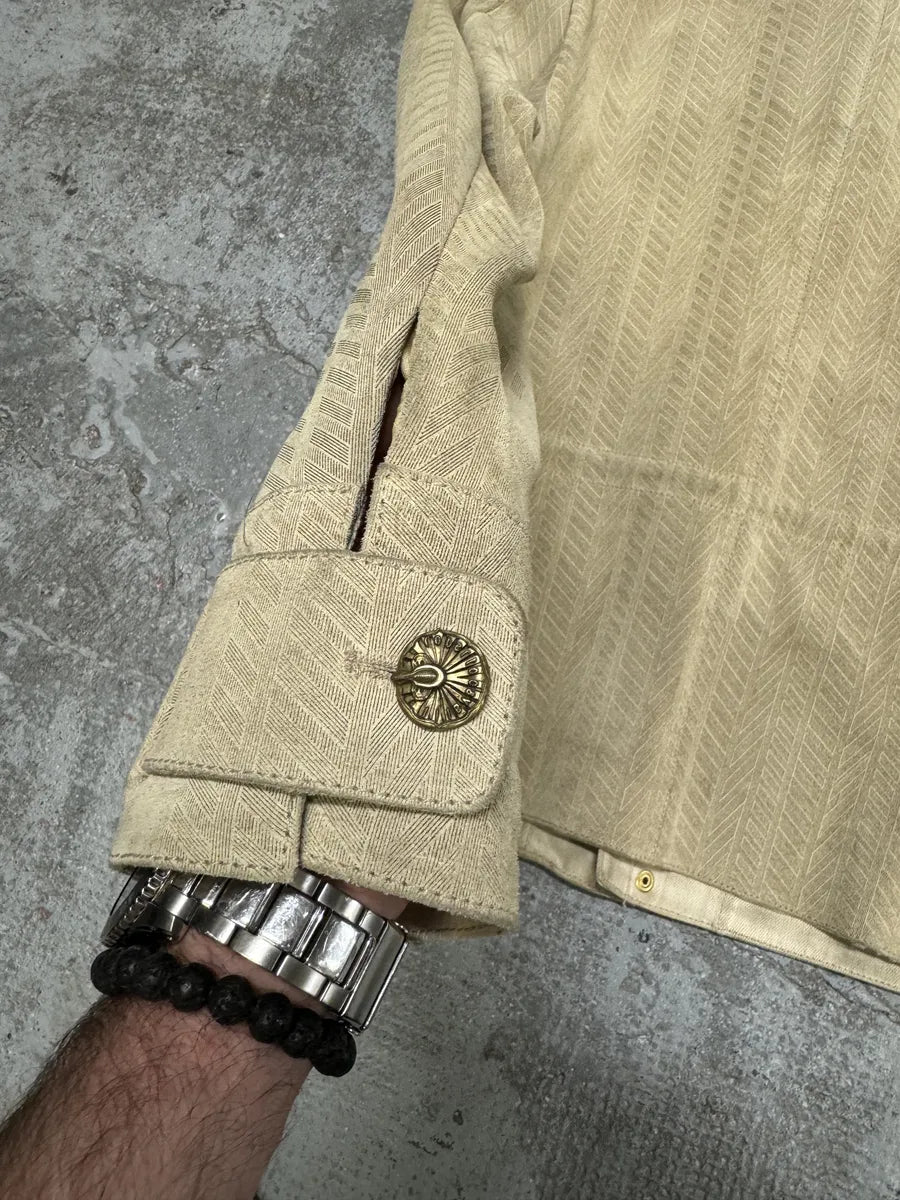 Roberto Cavalli Beige Lines Suede Leather Jacket aETbCrP 6