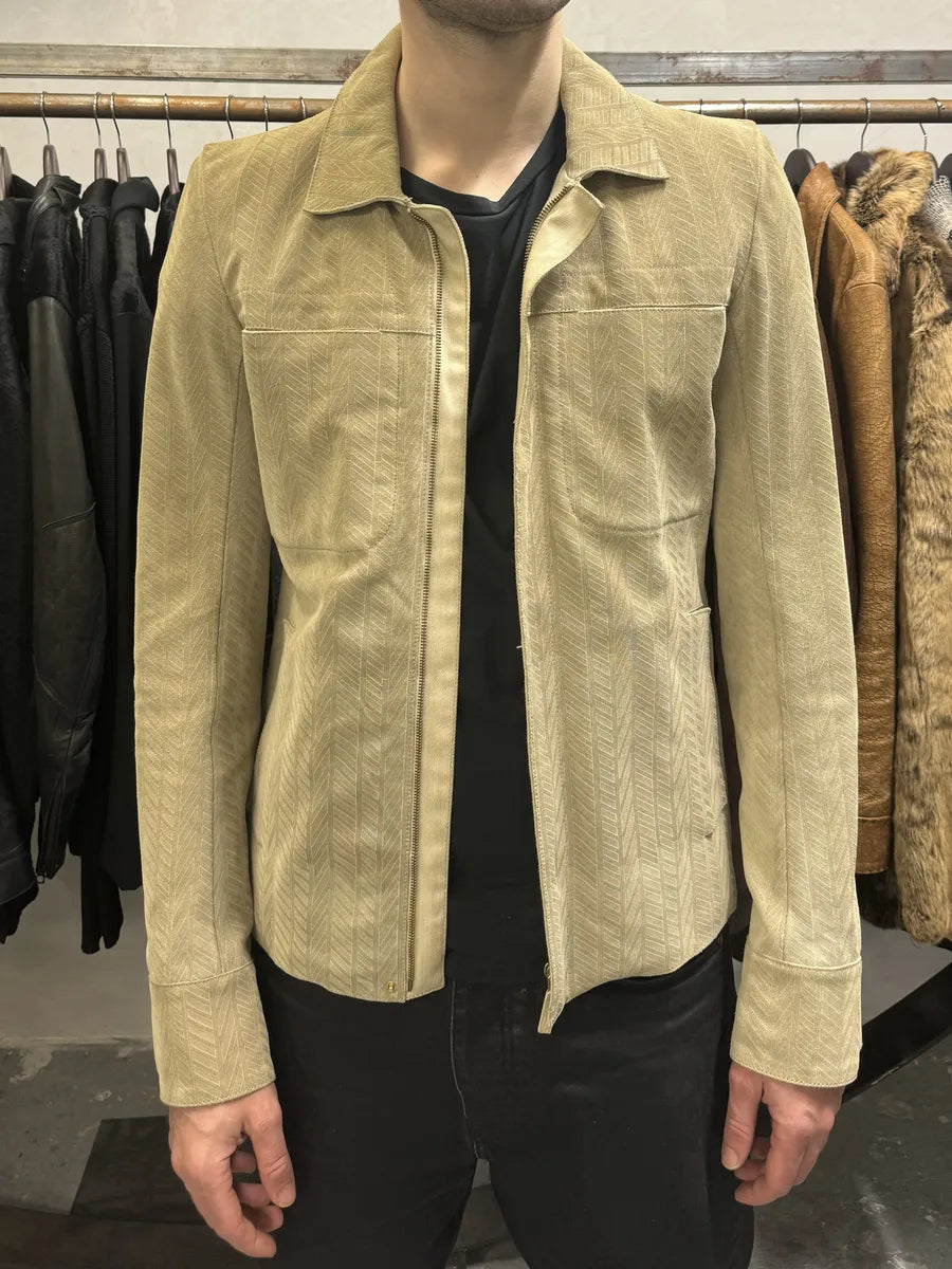 Roberto Cavalli Beige Lines Suede Leather Jacket aETbCrP 3