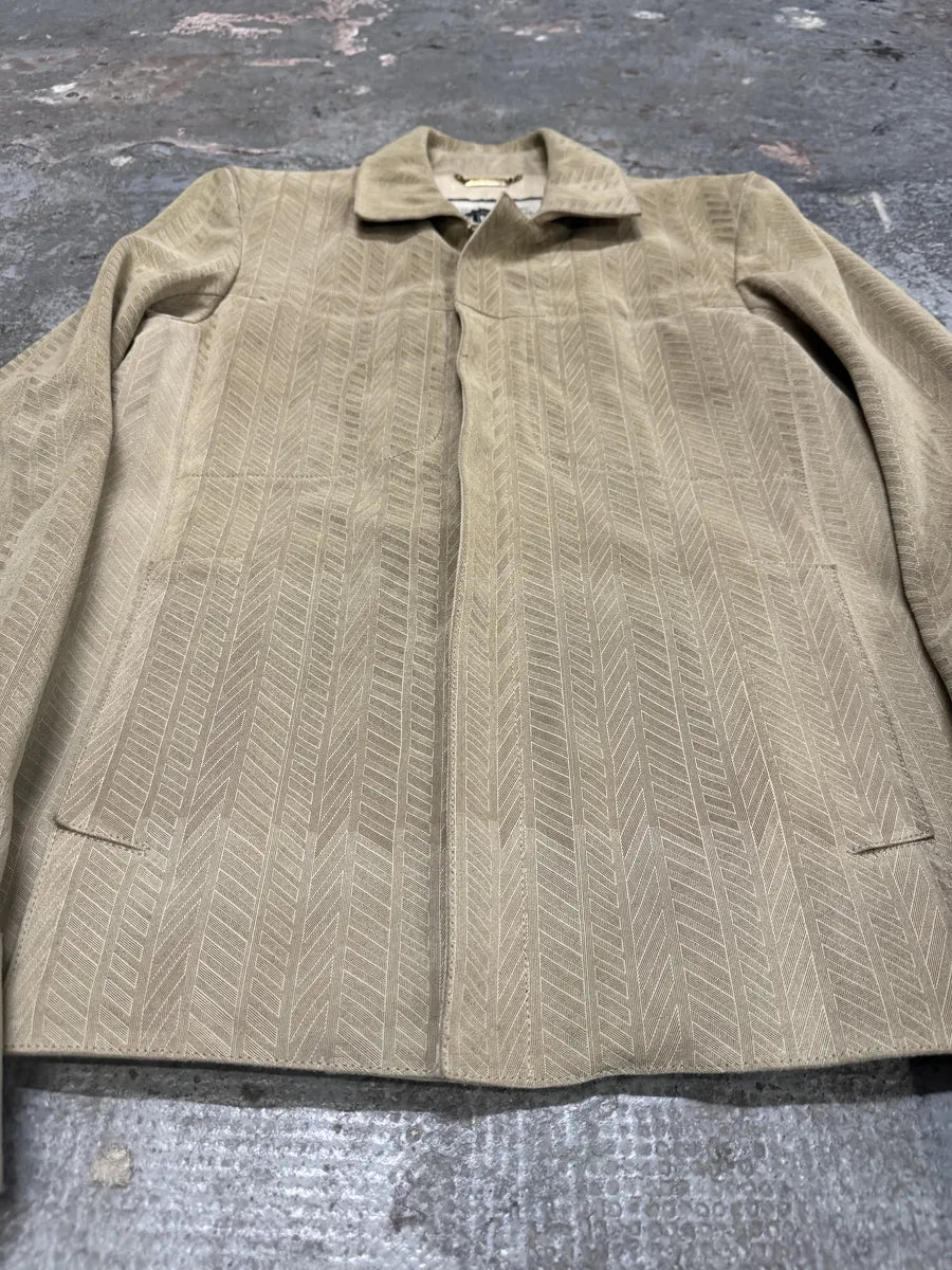 Roberto Cavalli Beige Lines Suede Leather Jacket aETbCrP 8
