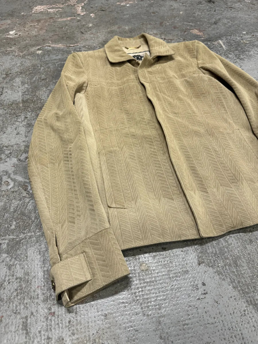 Roberto Cavalli Beige Lines Suede Leather Jacket aETbCrP 9