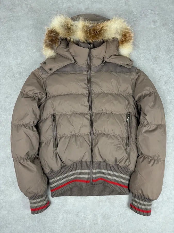 AW2007 Cavalli Beige Nylon Quilted Fur-Trimmed Bomber Jacket OmPtMrj 0