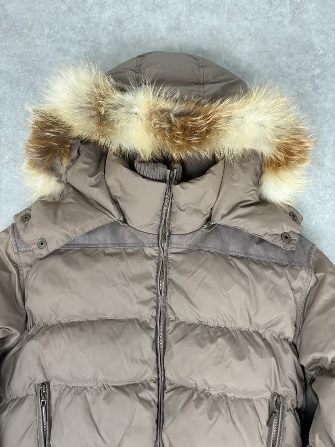 AW2007 Cavalli Beige Nylon Quilted Fur-Trimmed Bomber Jacket OmPtMrj 3