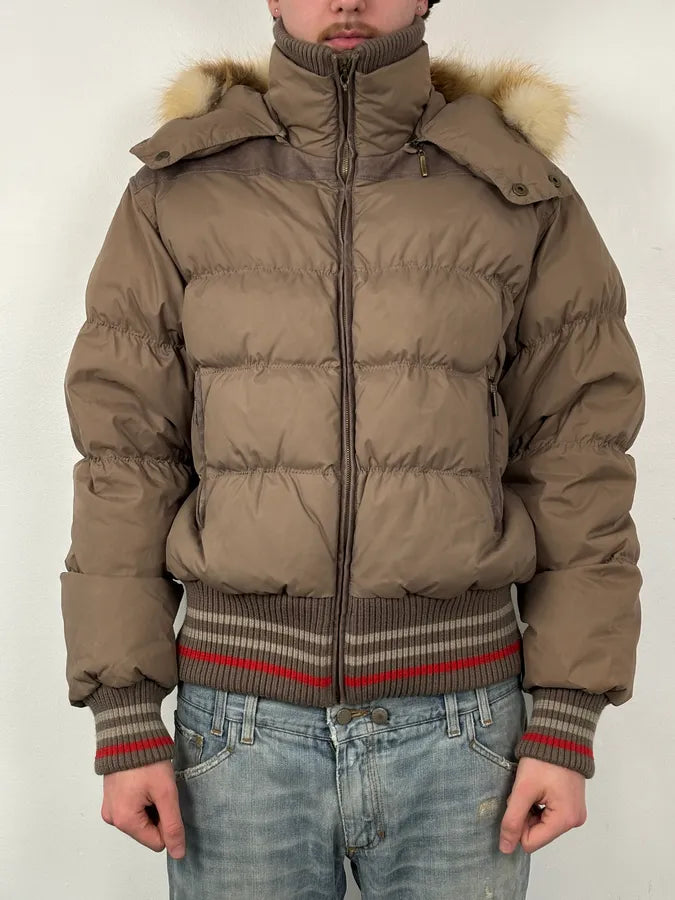 AW2007 Cavalli Beige Nylon Quilted Fur-Trimmed Bomber Jacket OmPtMrj 1