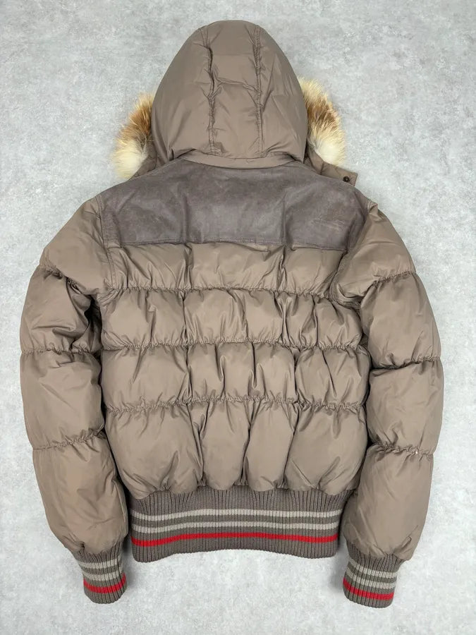 AW2007 Cavalli Beige Nylon Quilted Fur-Trimmed Bomber Jacket OmPtMrj 4