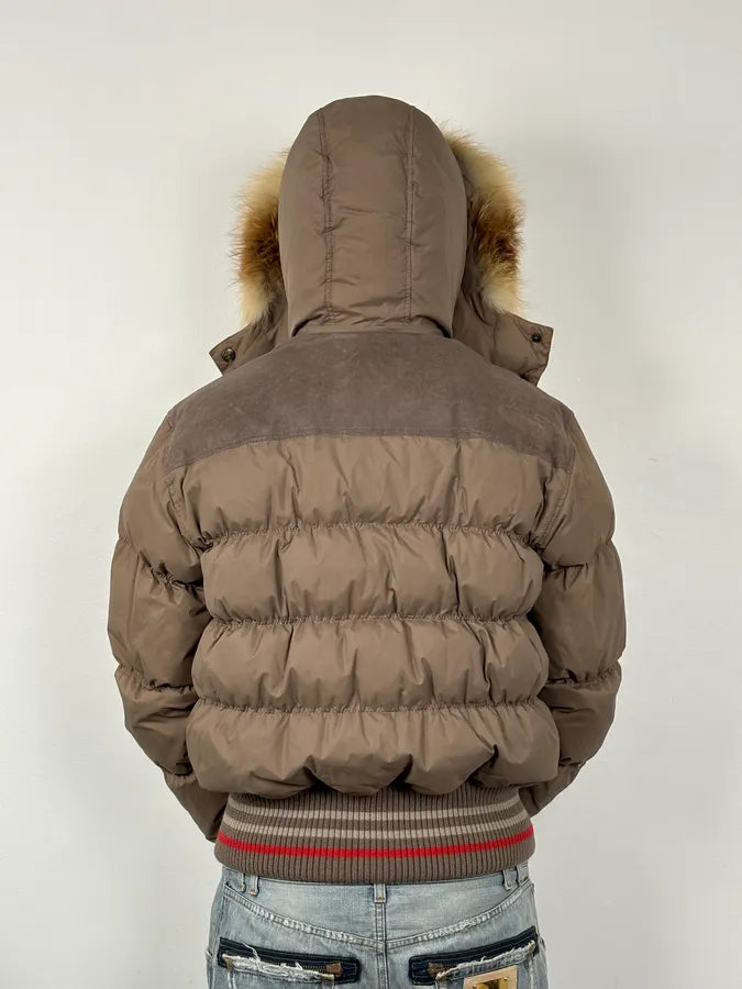 AW2007 Cavalli Beige Nylon Quilted Fur-Trimmed Bomber Jacket OmPtMrj 2