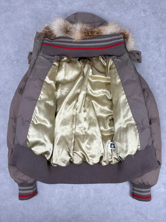 AW2007 Cavalli Beige Nylon Quilted Fur-Trimmed Bomber Jacket OmPtMrj 6