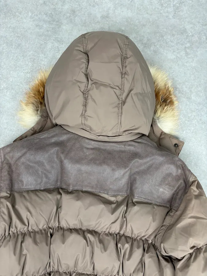 AW2007 Cavalli Beige Nylon Quilted Fur-Trimmed Bomber Jacket OmPtMrj 5