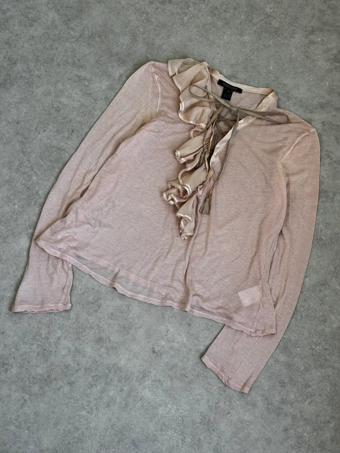 SS2003 Roberto Cavalli Beige Ruffled Lace-Up Shirt dGiKPCh 4