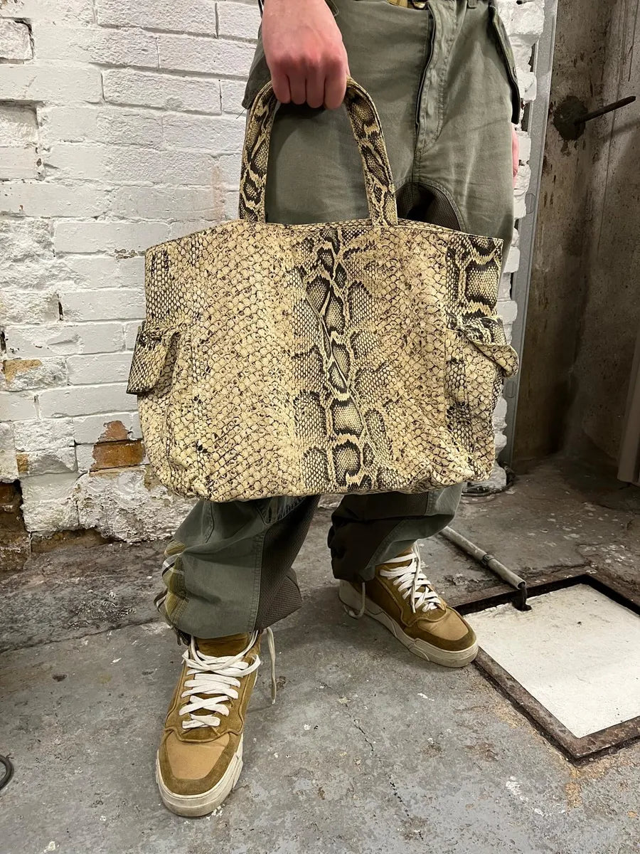 Roberto Cavalli Beige Snake Print Handle Tote Bag eAOmsCo 2