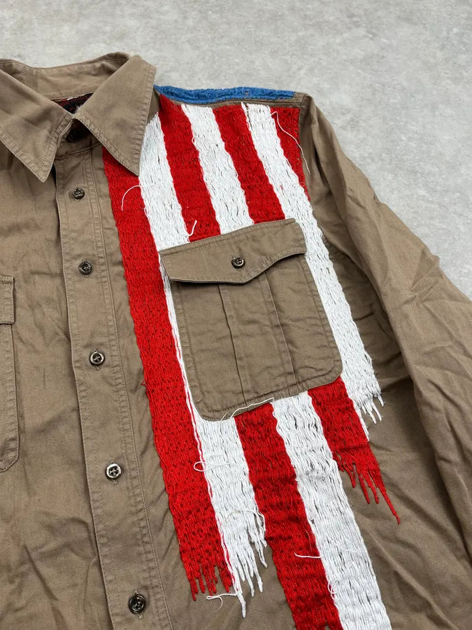 2000s Roberto Cavalli Khaki Stars & Stripes Embroidered Shirt kScQknH 10