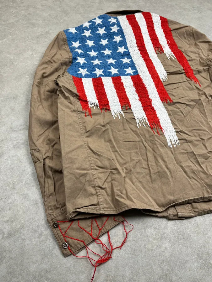 2000s Roberto Cavalli Khaki Stars & Stripes Embroidered Shirt kScQknH 8