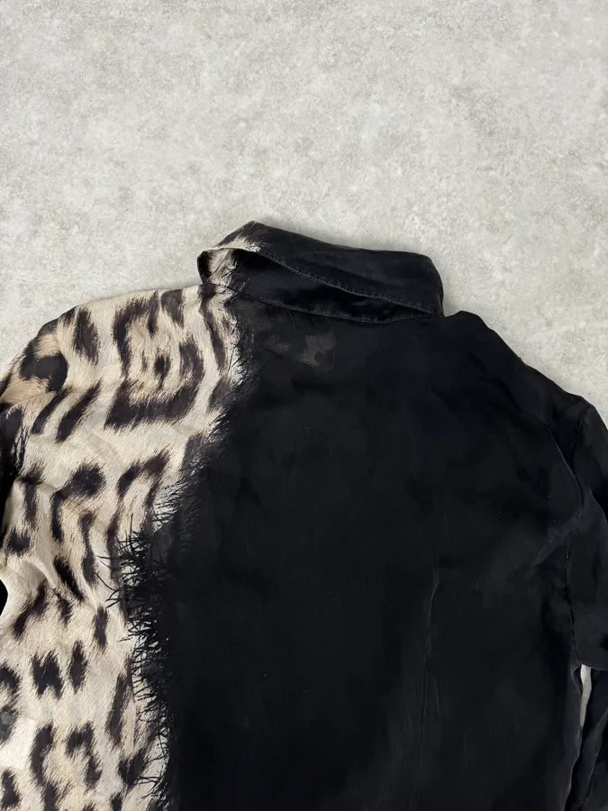 AW2001 Roberto Cavalli Black & Leopard Print Silk Shirt  htYcGmz 5