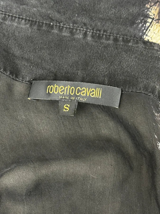 AW2001 Roberto Cavalli Black & Leopard Print Silk Shirt  htYcGmz 9