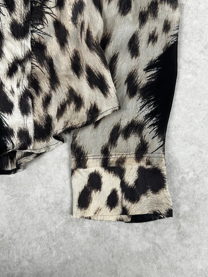 AW2001 Roberto Cavalli Black & Leopard Print Silk Shirt  htYcGmz 8