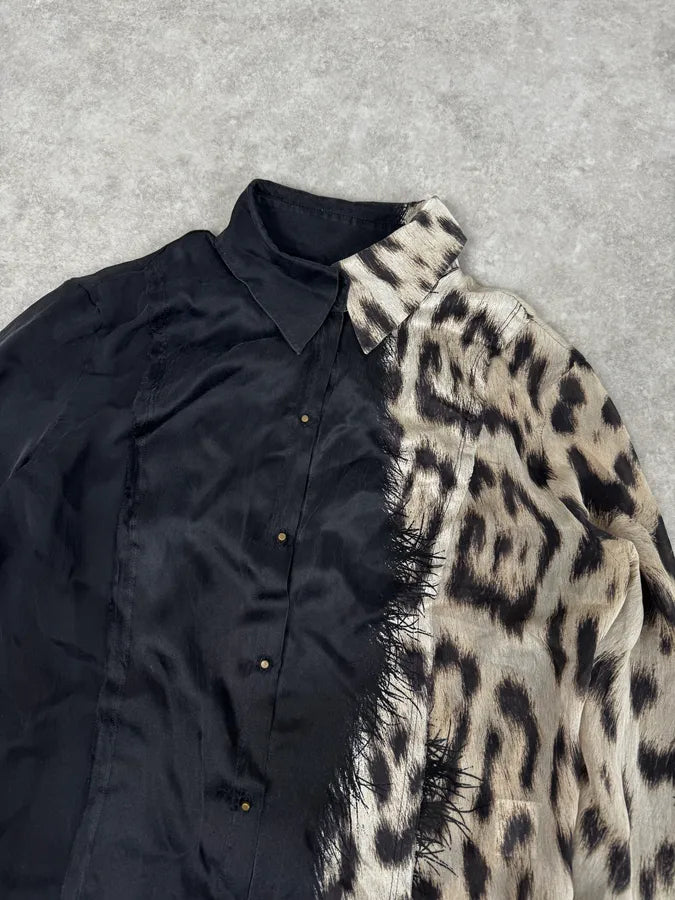 AW2001 Roberto Cavalli Black & Leopard Print Silk Shirt  htYcGmz 4