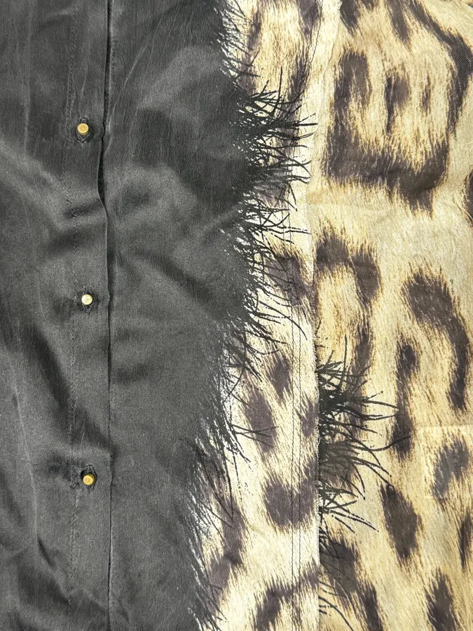 AW2001 Roberto Cavalli Black & Leopard Print Silk Shirt  htYcGmz 7