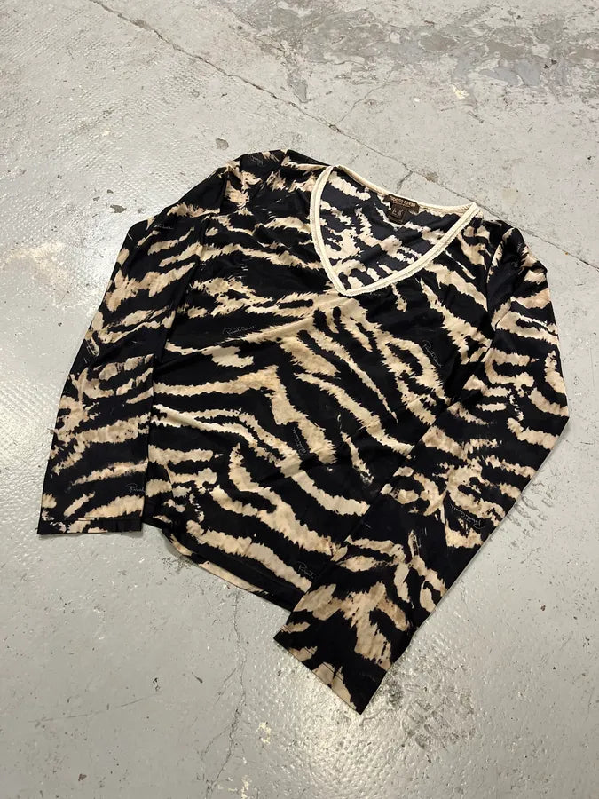 Roberto Cavalli Black & Beige Zebra Savage V Neck Longsleeves bTxyLqn 1