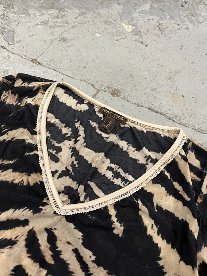 Roberto Cavalli Black & Beige Zebra Savage V Neck Longsleeves bTxyLqn 2