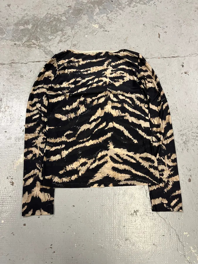 Roberto Cavalli Black & Beige Zebra Savage V Neck Longsleeves bTxyLqn 4